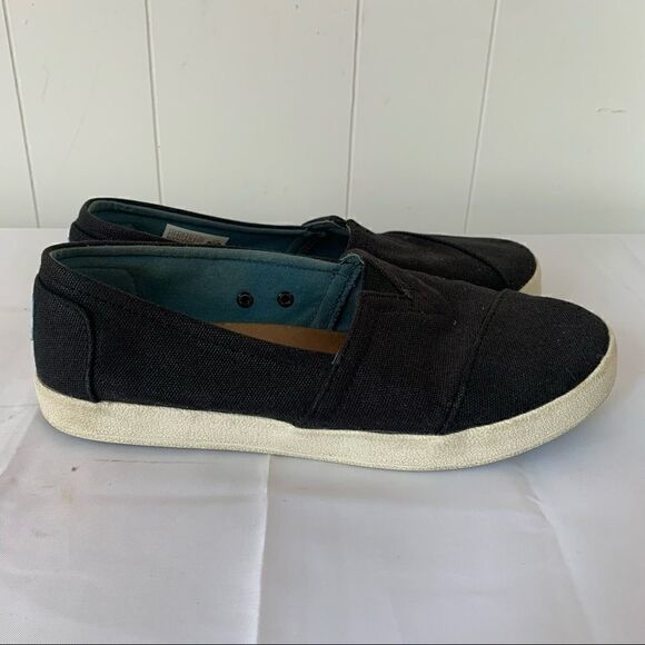 Black Slip On Sneakers Toms Avalon Shoes Low Canvas Loafers Sz 7 - Picture 7 of 10